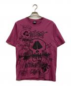 stussyステューシー）の古着「SKULLS PIGMENT DYED TEE」｜ピンク