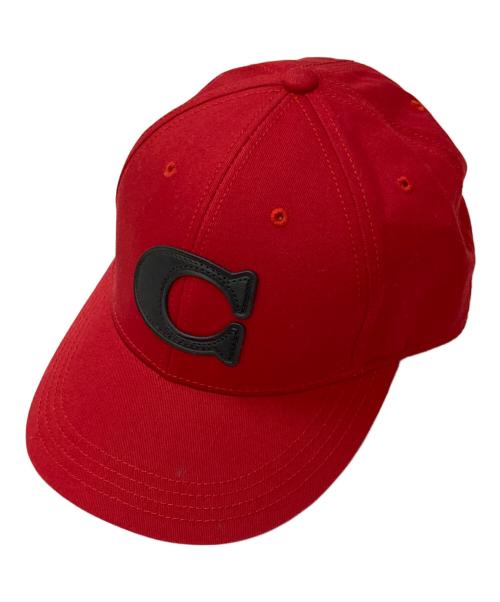 COACH（コーチ）COACH (コーチ) レザーロゴ ベースボールキャップ レッド 未使用品の古着・服飾アイテム