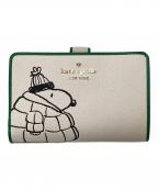 Kate Spade×PEANUTSケイトスペード×ピーナッツ）の古着「コラボ 2つ折り レザーウォレット」｜クリーム×グリーン