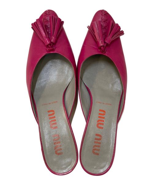 MIU MIU（ミュウミュウ）MIU MIU (ミュウミュウ) タッセル レザーミュール ピンク サイズ:35 1/2の古着・服飾アイテム