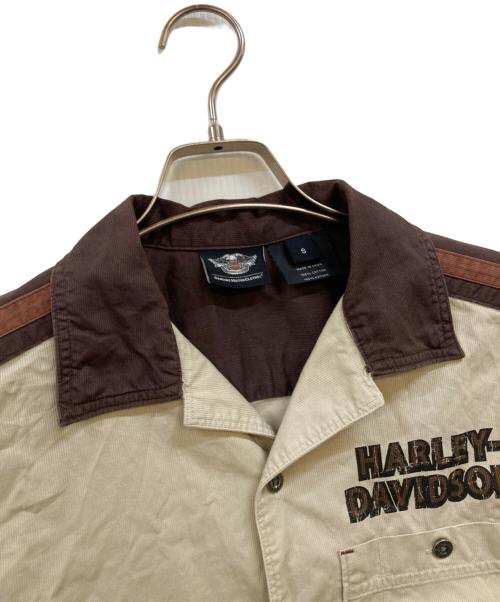 HARLEY-DAVIDSON（ハーレーダビッドソン）HARLEY-DAVIDSON (ハーレーダビッドソン) コーデュロイ切替半袖シャツ ブラウン サイズ:Sの古着・服飾アイテム