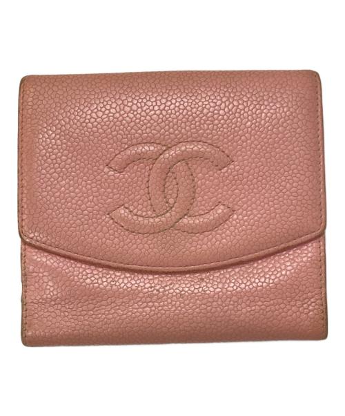 CHANEL（シャネル）CHANEL (シャネル) キャビアスキン ココマーク 二つ折り財布 ピンクの古着・服飾アイテム