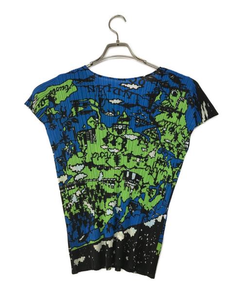 PLEATS PLEASE（プリーツプリーズ）PLEATS PLEASE (プリーツプリーズ) map of world short sleeve blouse ブルー サイズ:4の古着・服飾アイテム