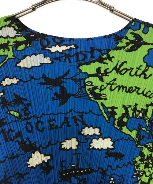 PLEATS PLEASE（プリーツプリーズ）PLEATS PLEASE (プリーツプリーズ) map of world short sleeve blouse ブルー サイズ:4の古着・服飾アイテム