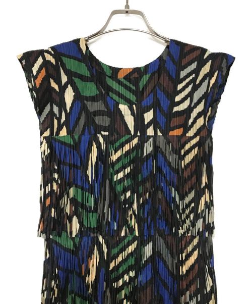 PLEATS PLEASE（プリーツプリーズ）PLEATS PLEASE (プリーツプリーズ) プリーツフリンジカットソー グリーン サイズ:3の古着・服飾アイテム