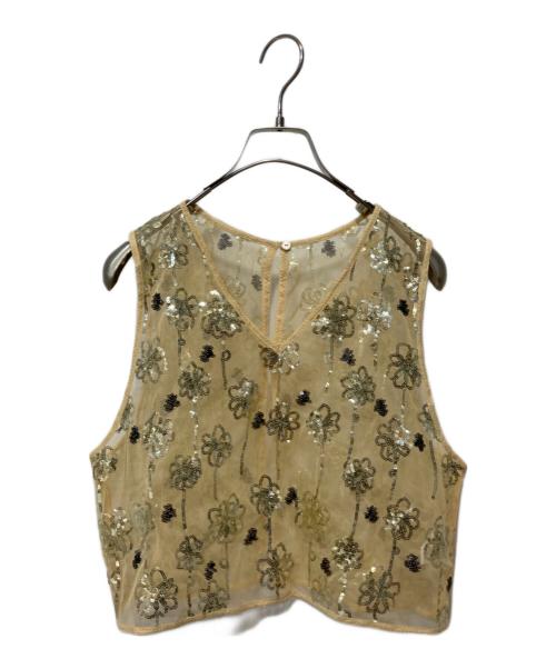 MACPHEE（マカフィー）MACPHEE (マカフィー) メッシュスパンコール Vネックプルオーバー ベージュ サイズ:36の古着・服飾アイテム