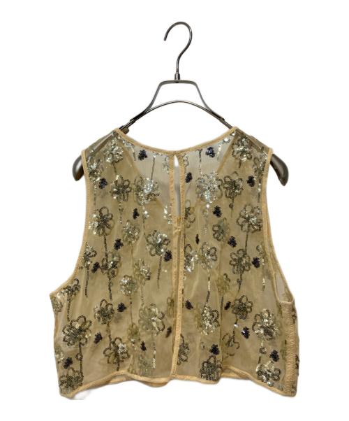 MACPHEE（マカフィー）MACPHEE (マカフィー) メッシュスパンコール Vネックプルオーバー ベージュ サイズ:36の古着・服飾アイテム