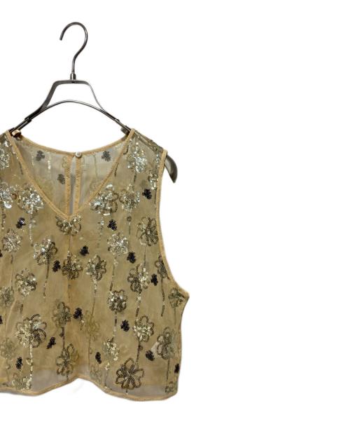 MACPHEE（マカフィー）MACPHEE (マカフィー) メッシュスパンコール Vネックプルオーバー ベージュ サイズ:36の古着・服飾アイテム