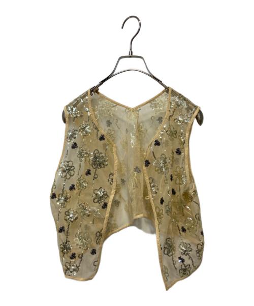 MACPHEE（マカフィー）MACPHEE (マカフィー) メッシュスパンコール Vネックプルオーバー ベージュ サイズ:36の古着・服飾アイテム