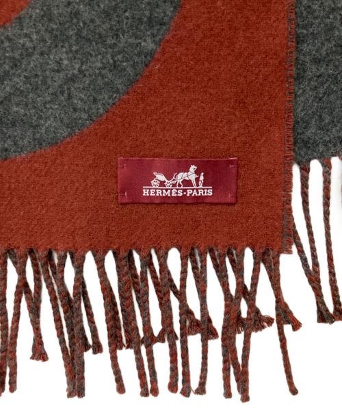 HERMES（エルメス）HERMES (エルメス) グランモールカシミヤマフラー ボルドー×グレーの古着・服飾アイテム