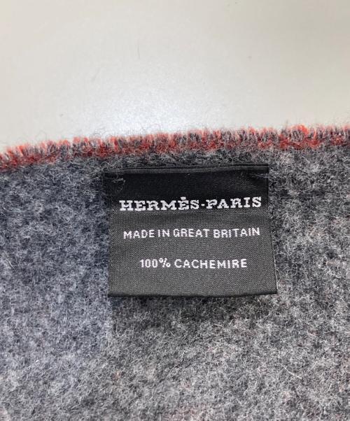 HERMES（エルメス）HERMES (エルメス) グランモールカシミヤマフラー ボルドー×グレーの古着・服飾アイテム