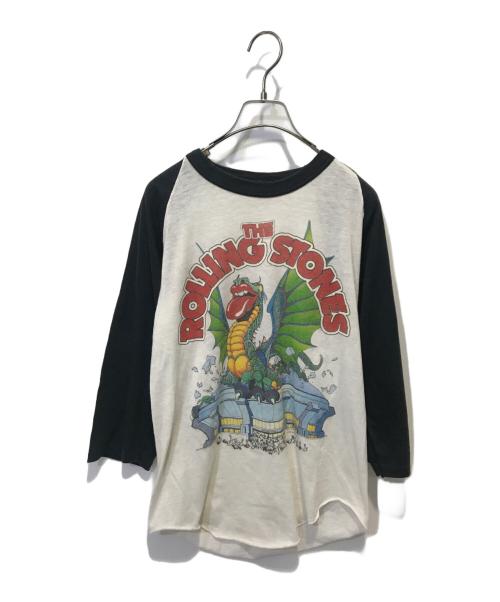 THE KNiTS（ザ ニッツ）THE KNiTS (ザ ニッツ) ７分丈ラグランプリントカットソー ホワイト×ブラック サイズ:Mの古着・服飾アイテム