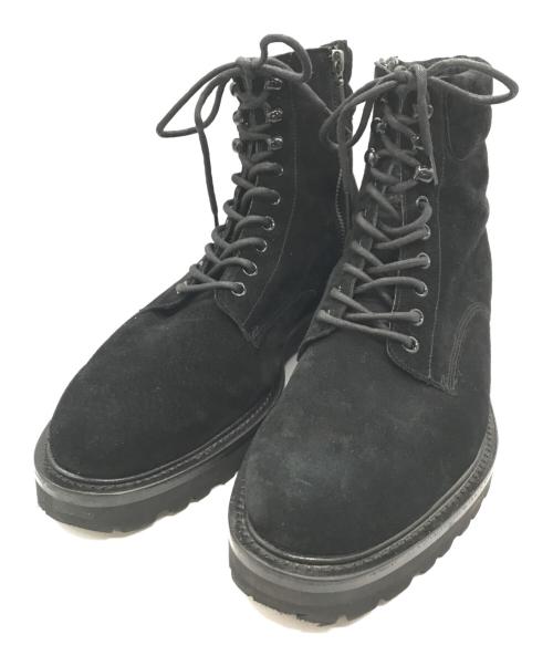 W.H（ダブルエイチ）W.H (ダブルエイチ) 撥水スエード コンバットブーツ ブラック サイズ:S8の古着・服飾アイテム