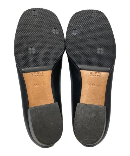 GUCCI（グッチ）GUCCI (グッチ) ゴールドプレートスクエアトゥローファー ブラック サイズ:36.5の古着・服飾アイテム