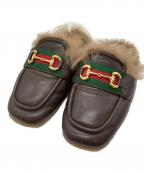 GUCCIグッチ）の古着「レザーファースリッパ」｜ブラウン