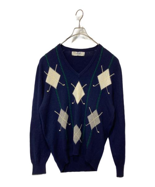 Pringle（プリングル）Pringle (プリングル) カシミヤアーガイルVネックニット ネイビー サイズ:42の古着・服飾アイテム
