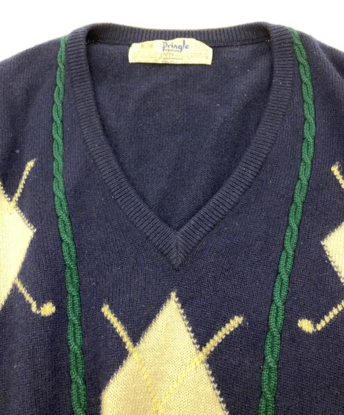 Pringle（プリングル）Pringle (プリングル) カシミヤアーガイルVネックニット ネイビー サイズ:42の古着・服飾アイテム