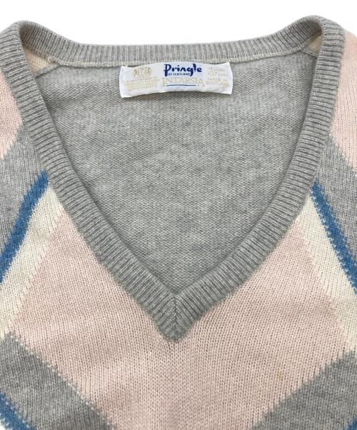 Pringle（プリングル）Pringle (プリングル) カシミヤアーガイルVネックニット グレー サイズ:42の古着・服飾アイテム