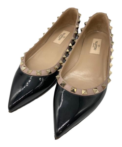 VALENTINO GARAVANI（ヴァレンティノ・ガラヴァーニ）VALENTINO GARAVANI (ヴァレンティノ・ガラヴァーニ) スタッズフラットパンプス ブラック サイズ:35の古着・服飾アイテム