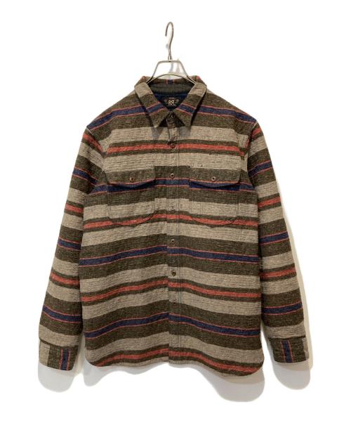 RRL（ダブルアールエル）RRL (ダブルアールエル) ストライプドダブルクロスワークシャツ グレー サイズ:Ｌの古着・服飾アイテム