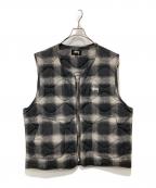 stussyステューシー）の古着「PLAID NYLON LINER VEST」｜グレー