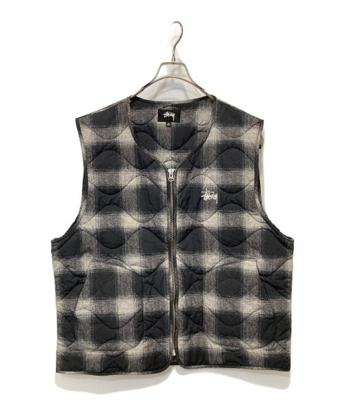 stussy（ステューシー）stussy (ステューシー) PLAID NYLON LINER VEST グレー サイズ:XLの古着・服飾アイテム