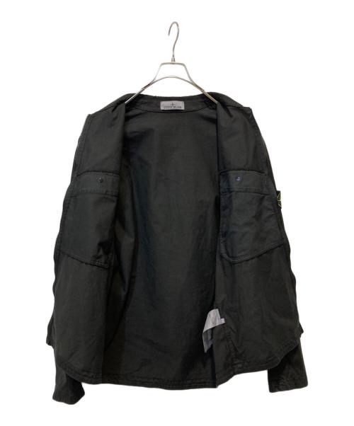 STONE ISLAND（ストーンアイランド）STONE ISLAND (ストーンアイランド) フロントポケット ロゴワッペン ジップアップシャツ ブラック サイズ:Ｌの古着・服飾アイテム