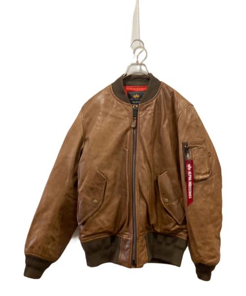 ALPHA INDUSTRIES（アルファインダストリーズ）ALPHA INDUSTRIES (アルファインダストリーズ) ラムレザーフライトジャケット ブラウン サイズ:Lの古着・服飾アイテム