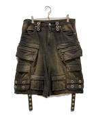 BREATHブレス）の古着「デニムハーフパンツ/DAMAGE CARGO BIG SHORTS」｜ブラック