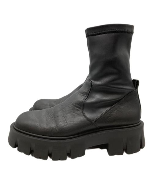 FABIO RUSCONI（ファビオルスコーニ）FABIO RUSCONI (ファビオルスコーニ) トラックソール サイドゴア ストレッチ ブーツ ブラック サイズ:39の古着・服飾アイテム