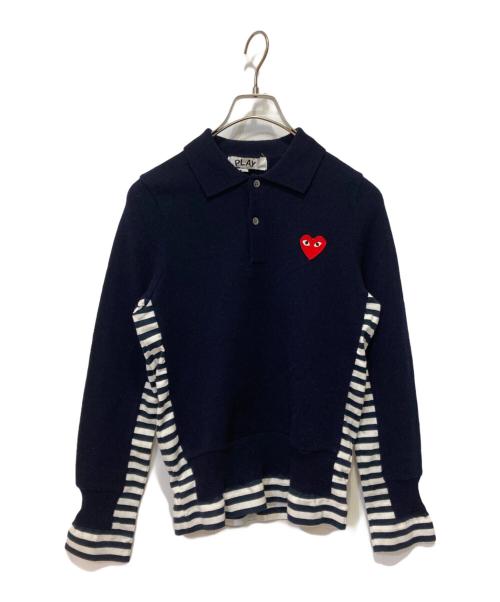 PLAY COMME des GARCONS（プレイコムデギャルソン）PLAY COMME des GARCONS (プレイコムデギャルソン) ニットポロシャツ ネイビー サイズ:Sの古着・服飾アイテム