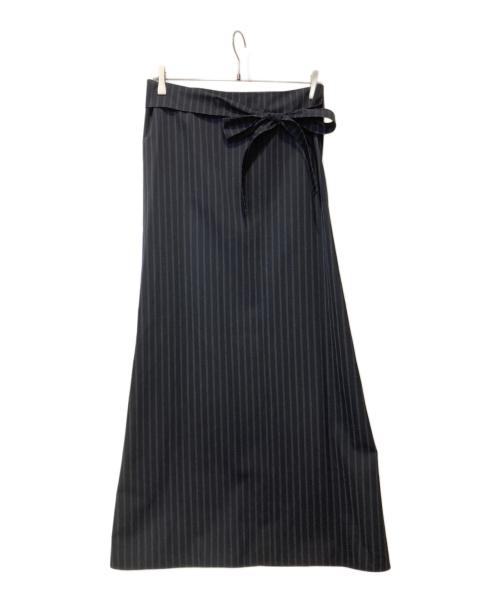 BACCA（バッカ）BACCA (バッカ) ストライプウールギャバジンラップスカート ブラック サイズ:36の古着・服飾アイテム