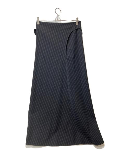 BACCA（バッカ）BACCA (バッカ) ストライプウールギャバジンラップスカート ブラック サイズ:36の古着・服飾アイテム