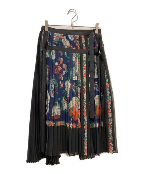 sacai（サカイ）sacai (サカイ) プリーツ総柄スカート ネイビー サイズ:１の古着・服飾アイテム