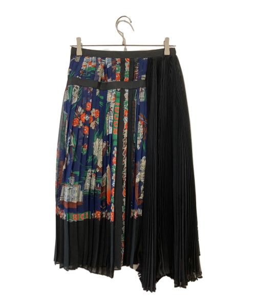 sacai（サカイ）sacai (サカイ) プリーツ総柄スカート ネイビー サイズ:１の古着・服飾アイテム