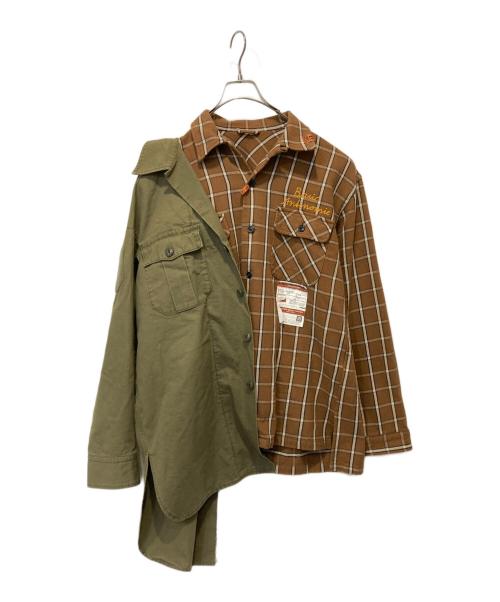 MIHARA YASUHIRO（ミハラヤスヒロ）MIHARA YASUHIRO (ミハラヤスヒロ) Single Draped Military Shirt ブラウン×カーキ サイズ:46の古着・服飾アイテム