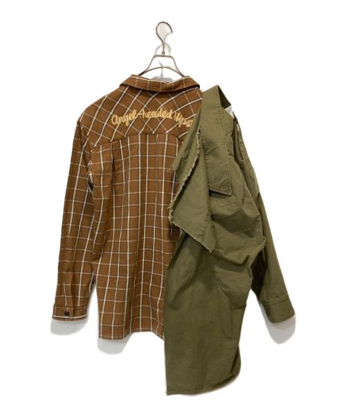 MIHARA YASUHIRO（ミハラヤスヒロ）MIHARA YASUHIRO (ミハラヤスヒロ) Single Draped Military Shirt ブラウン×カーキ サイズ:46の古着・服飾アイテム