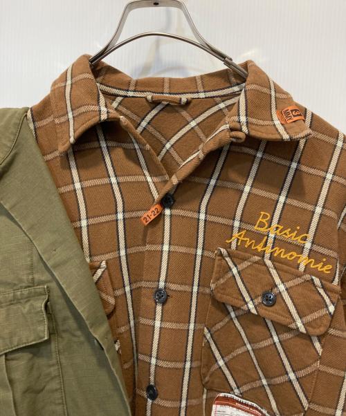 MIHARA YASUHIRO（ミハラヤスヒロ）MIHARA YASUHIRO (ミハラヤスヒロ) Single Draped Military Shirt ブラウン×カーキ サイズ:46の古着・服飾アイテム