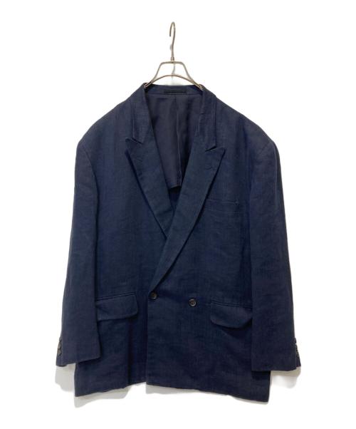 COMME des GARCONS HOMME PLUS（コムデギャルソンオムプリュス）COMME des GARCONS HOMME PLUS (コムデギャルソンオムプリュス) ダブルブレストリネンジャケット ネイビー サイズ:Mの古着・服飾アイテム