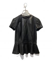 RALPH LAUREN（ラルフローレン）の古着「レザーペプラムブラウス」｜ブラック