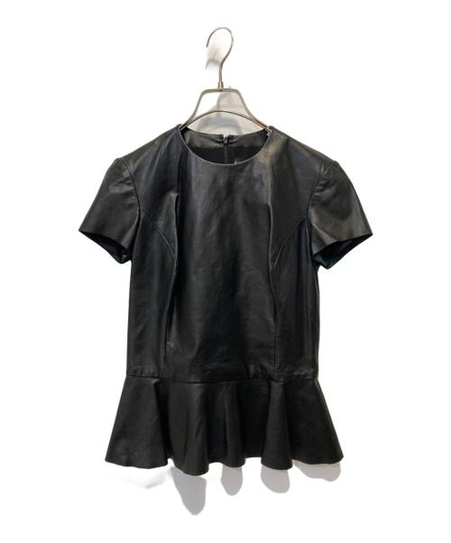 RALPH LAUREN（ラルフローレン）RALPH LAUREN (ラルフローレン) レザーペプラムブラウス ブラックの古着・服飾アイテム