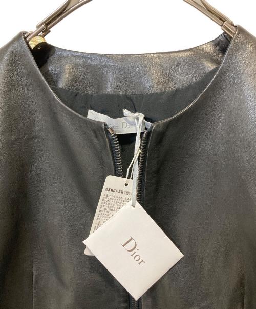Christian Dior（クリスチャン ディオール）Christian Dior (クリスチャン ディオール) シープレザーペプラムライダースジャケット ブラック サイズ:10の古着・服飾アイテム