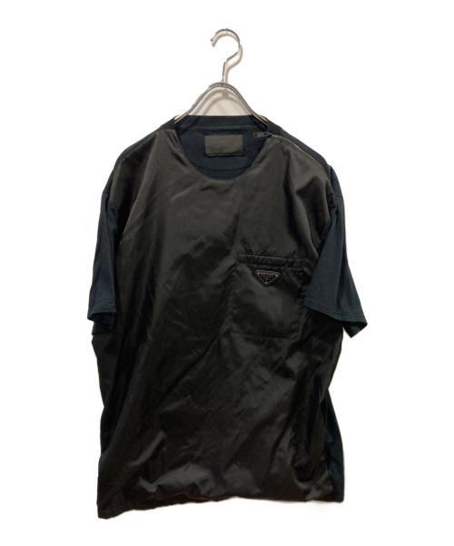 PRADA（プラダ）PRADA (プラダ) ナイロン切替ロゴプレートカットソー ブラック サイズ:Lの古着・服飾アイテム