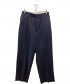 INTERIMインテリム）の古着「VIRGIN WOOL GABARDINE 1-TUCK WIDE TAPERED SLACKS」｜ネイビー