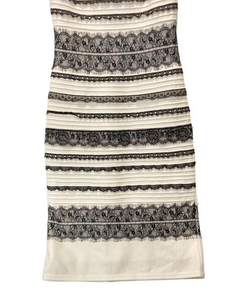 TADASHI SHOJI（タダシ ショージ）TADASHI SHOJI (タダシ ショージ) ピンタックレースボーダータイトドレス ホワイト×ブラック サイズ:XXSの古着・服飾アイテム