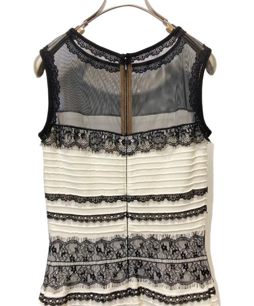TADASHI SHOJI（タダシ ショージ）TADASHI SHOJI (タダシ ショージ) ピンタックレースボーダータイトドレス ホワイト×ブラック サイズ:XXSの古着・服飾アイテム