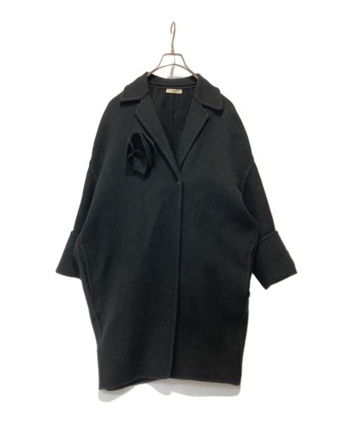 CELINE（セリーヌ）CELINE (セリーヌ) コサージュ付きエッグコート ブラック サイズ:36の古着・服飾アイテム