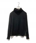 sacaiサカイ）の古着「ウール レオパード柄プリーツ加工切替 タートルネック長袖プルオーバーニット」｜ブラック