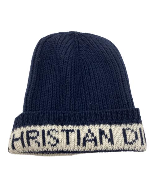 Christian Dior（クリスチャン ディオール）Christian Dior (クリスチャン ディオール) ウールカシミヤニット帽 ネイビーの古着・服飾アイテム