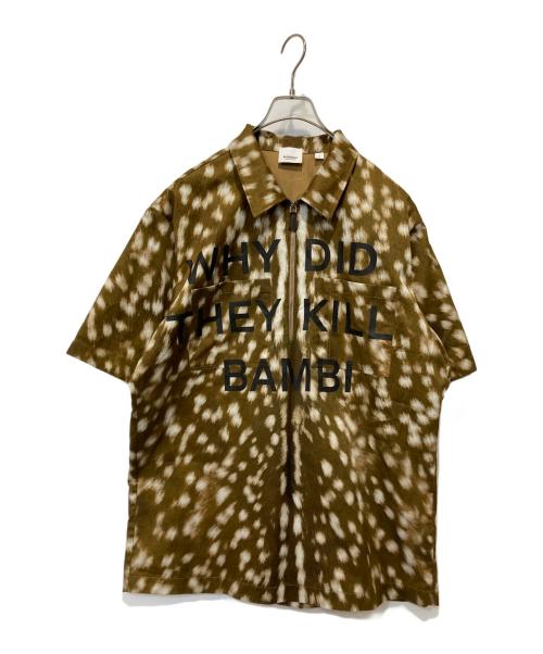 BURBERRY（バーバリー）BURBERRY (バーバリー) バンビプリントハーフジップ半袖シャツ ブラウン サイズ:Ｍの古着・服飾アイテム